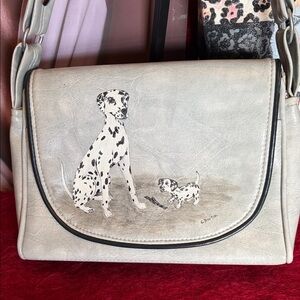 C. BARTON DALMATIAN DOG PRINT SHOULDER BAG GRAY WITH BLACK TRIM VEGAN LEATHER OS